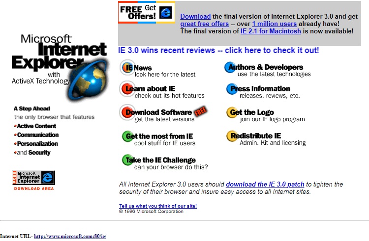 A screenshot of the Internet Explorer 3 website